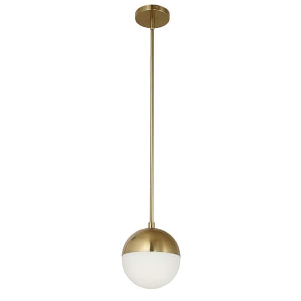 Dainolite Dayana 1-Light Aged Brass Shaded Pendant Light with White Opal Glass Shade