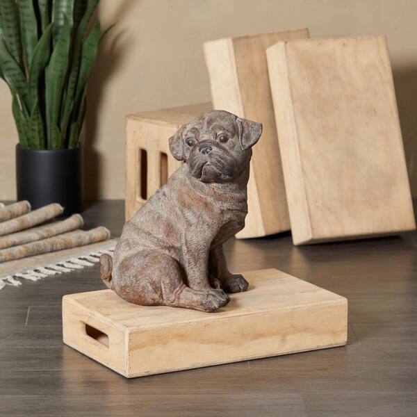 Litton Lane Brown Polystone Pug Dog Sculpture 043209 - The Home Depot