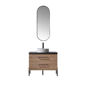 Trento 36 in. W x 21.7 in. D x 34.6 in. H Single Sink Bath Vanity in Oak with Black Sintered Top and Mirror