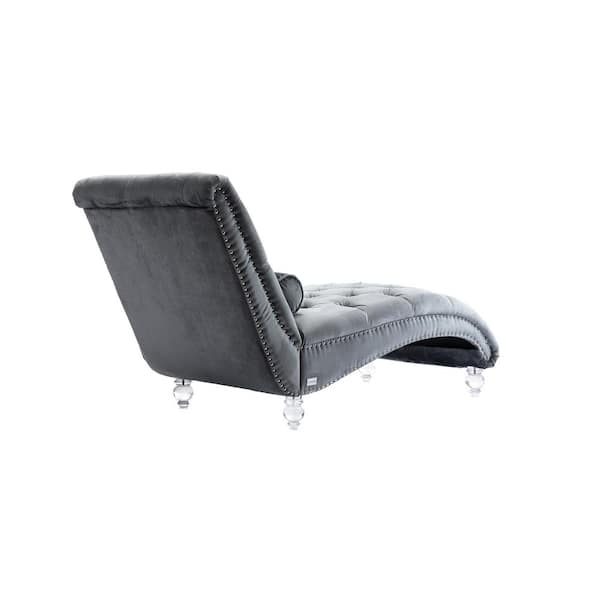 HomSof Chaise, Grey Modern Velvet Indoor, Left Arm Design Lounge Sofa, Reclining Chair Solid Wood Legs with 1 Pillow