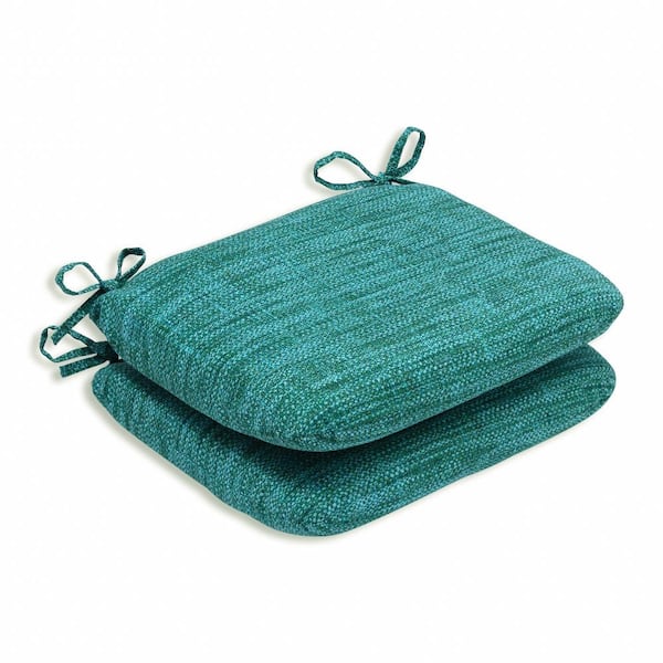 Pillow Perfect Solid 18.5 in. x 15.5 in. Outdoor Dining Chair Cushion in Blue/Green (Set of 2)