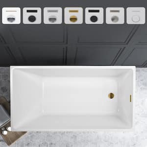 Vannes 55 in. Acrylic Flatbottom Freestanding Bathtub in White/Titanium Gold