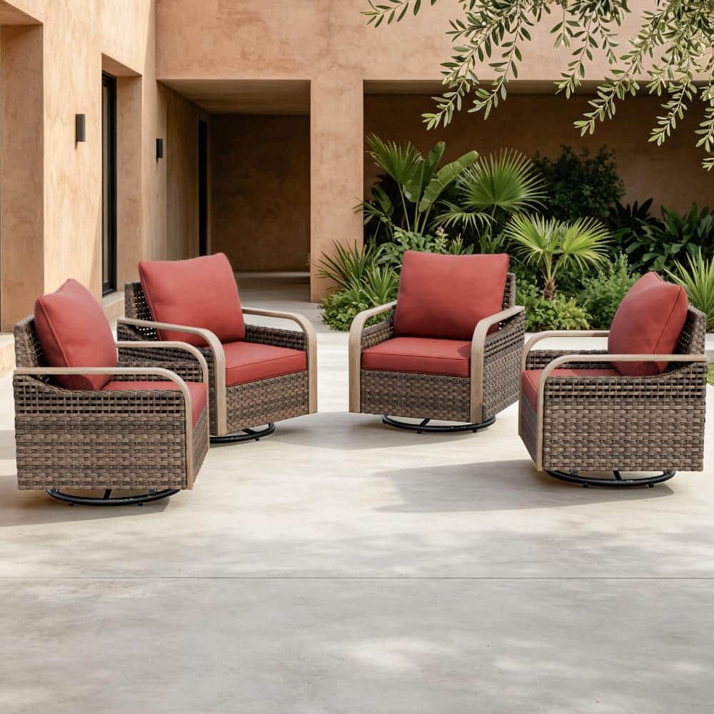 Patio Wicker Swivel & Rocking Chair Outdoor Conversation Set w/ PE Rattan Steel Frame All-Weather Anti-UV 4 PCS, Red price history on PriceWatchPro