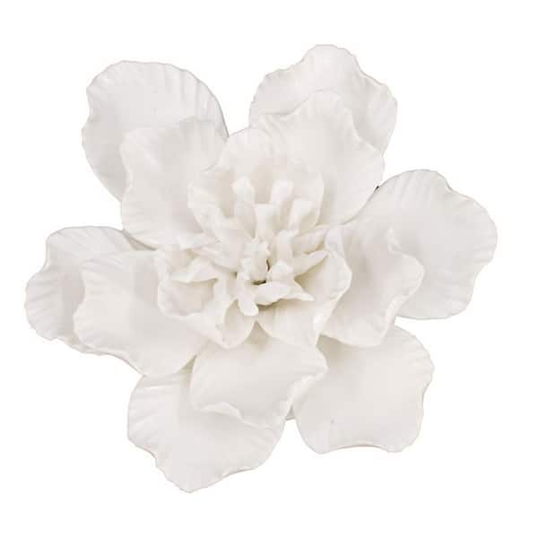 5.1 x 2.2 in. Cream White Sculpture Ceramic Flower Wall Decor, Flower Wall Decor Artificial 3D Decor for Hallway Bedroom