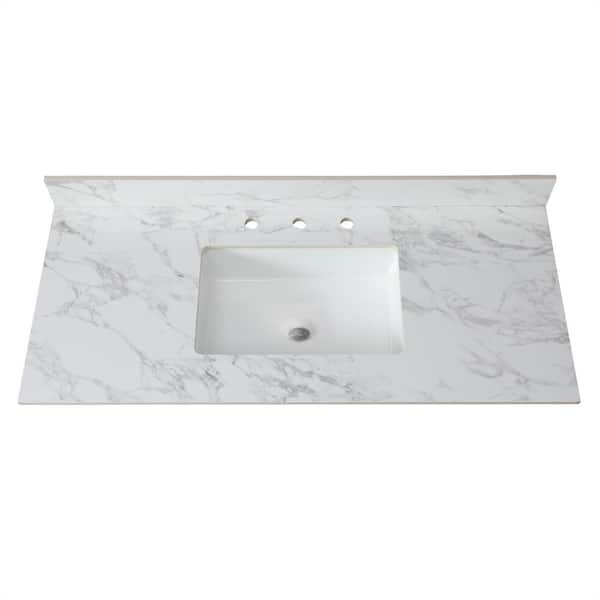 EPOWP 49.02 in. W x 22.01 in. D Sintered Stone White Rectangular Single Sink Bathroom Vanity Top in White