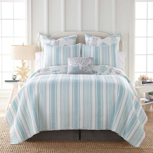 Cape Coral 3-Piece Teal and White Cotton Full/Queen Quilt Set