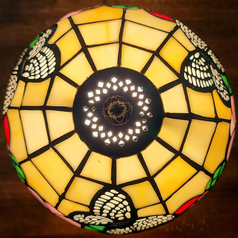 Tiffany Style Floral Stained Glass Mini Table Lamp with Bronze Base