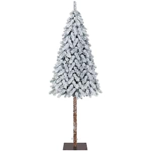 6 ft. Snow Flocked Artificial Christmas Tree with Incandescent Warm Lights and Metal Plate Base