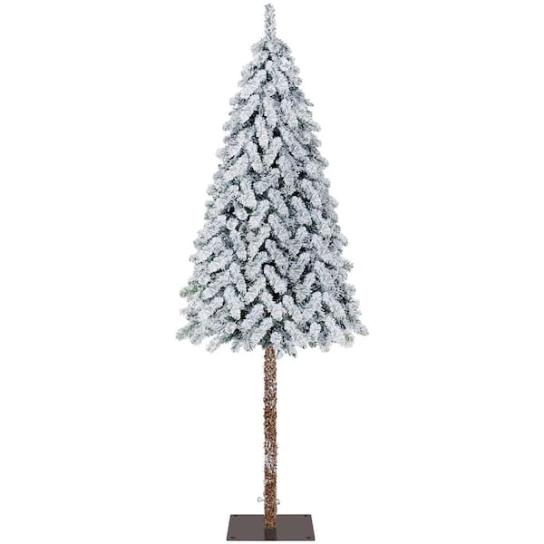 Yaheetech 6 ft. Snow Flocked Artificial Christmas Tree with Incandescent Warm Lights and Metal Plate Base