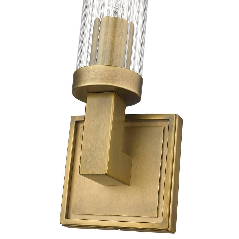 Elegant Fluted Glass & Rubbed Brass Wall Sconce - Dimmable