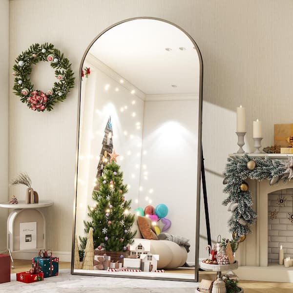 XRAMFY 33.5 in. W x 75.6 in. H Arched Modern Black Aluminum Alloy Framed Mirror Full Length Mirror Floor Mirror