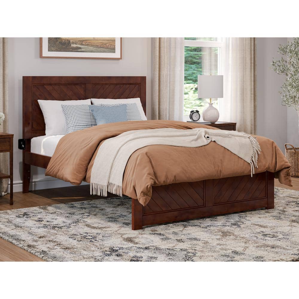 Canyon Walnut Full Wood Platform Bed with Chevron Headboard