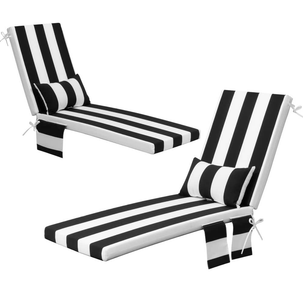 21 in. x 28 in. 2-Piece Deep Seating Outdoor Chaise Lounge Chair Cushion in Black & White Stripe price history on PriceWatchPro