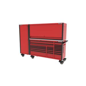 72 in. W x 24.5 in. D Professional Duty 20-Drawer Mobile Workbench Combo with Side Locker and Top Hutch in Gloss Red