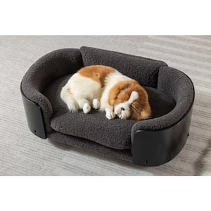 26.38 in. W Small Elevated Dog Bed Pet Sofa Solid Wood legs and Walnut Bent Wood Back Cashmere Cushion in Dark Gray