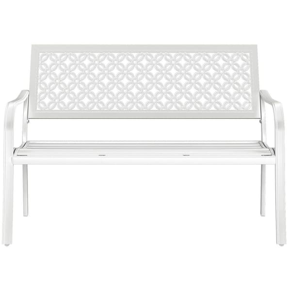 UPLAND Outdoor Garden Bench with Anti-Rust Metal Powder Coated Frame, Patio Bench for Front Porch Park, White