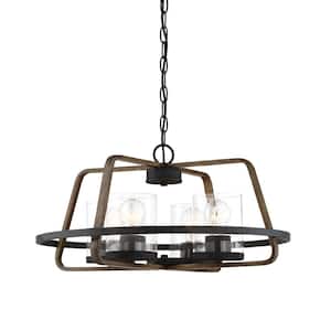 Ryder 4-Light Industrial Forged Black Chandelier with Clear Glass Shades For Dining Rooms