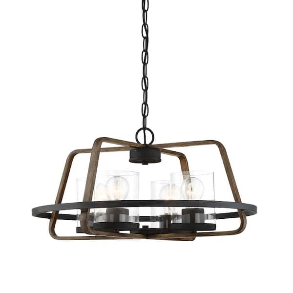 Designers Fountain Ryder 4-Light Industrial Forged Black Chandelier with Clear Glass Shades For Dining Rooms