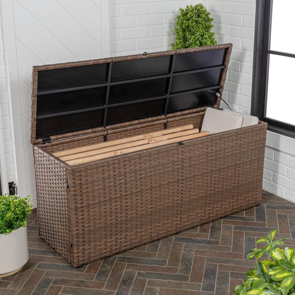 Nino 47.24" Brown Faux Wicker Lockable Deck Box