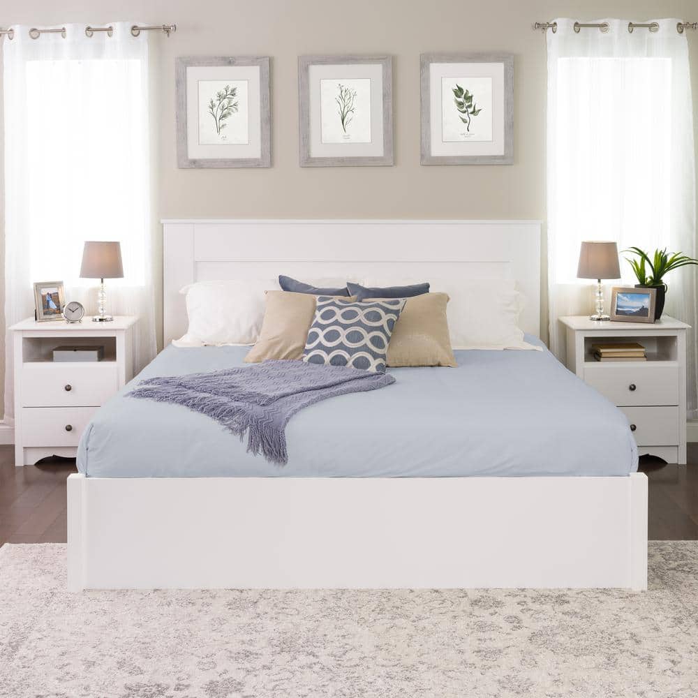 King Size White Wood Flat Panel Headboard
