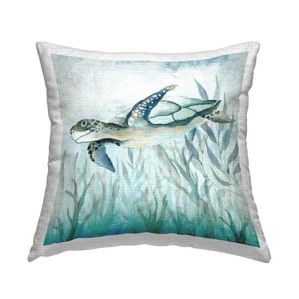 Stupell Industries Sea Turtle Swimming Blue Square Outdoor Throw Pillow