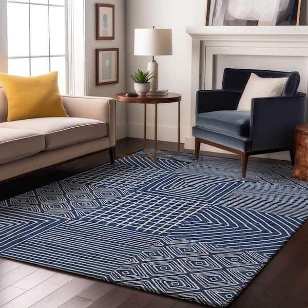 Mayfield Premium Machine Washable Abstract AMF1044 Navy 3 ft. x 5 ft. Area Rug