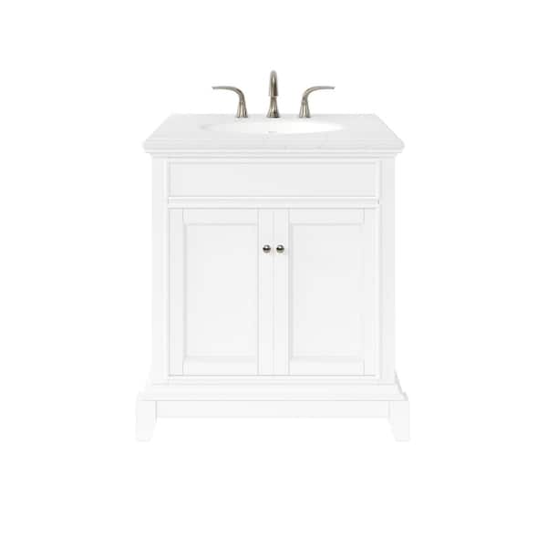 Elite Stamford 30 in. Single Sink White Bath Vanity with White Carrara Quartz Top (Assembled)