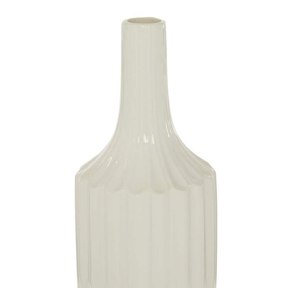 Ceramic Elegance 19" Tall Bud Vase with Vertical Groove Detail in Glossy White
