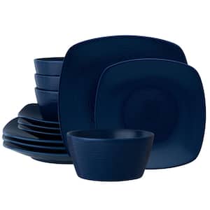 Colorscapes Navy-on-Navy Swirl Porcelain 12-Piece Square Dinnerware Set (Service for 4)