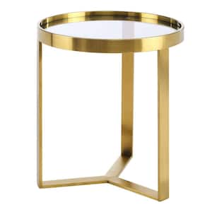 Relay Side Table EEI-6150 in Gold 17.5 in. L x 17.5 in. W x 19.5 in. H Round Glass Top