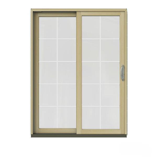 JELD-WEN 60 in. x 80 in. W-2500 Contemporary Vanilla Clad Wood Left-Hand 10 Lite Sliding Patio Door w/Unfinished Interior