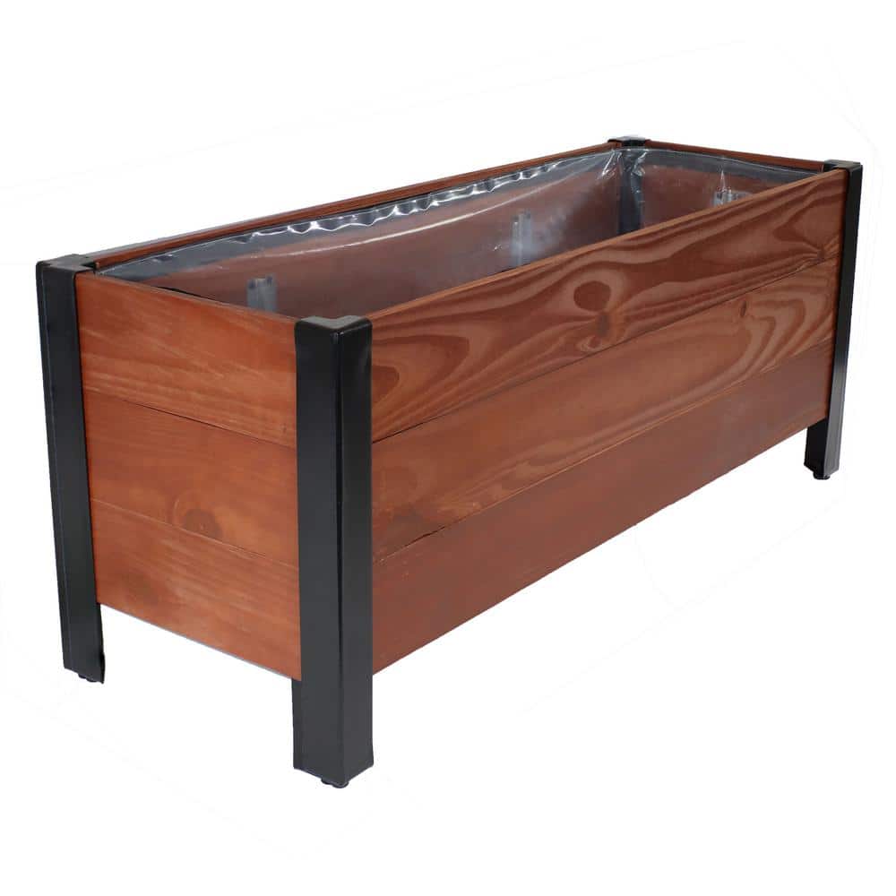Acacia Wood Rectangular Raised Garden Bed Planter Box with Steel Frame