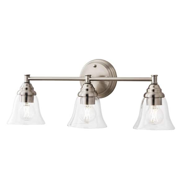 Marsden 23.5 in. 3-Light Brushed Nickel Transitional Vanity Light with Clear Glass Shades