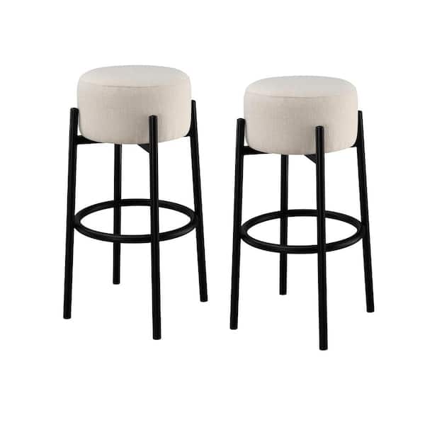 Coaster 30.5 in. Black and White Backless Metal Frame Round Bar Stool (Set of 2)