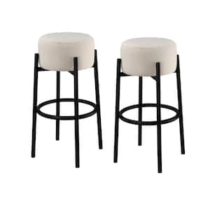 30.5 in. Black and White Backless Metal Frame Round Bar Stool (Set of 2)
