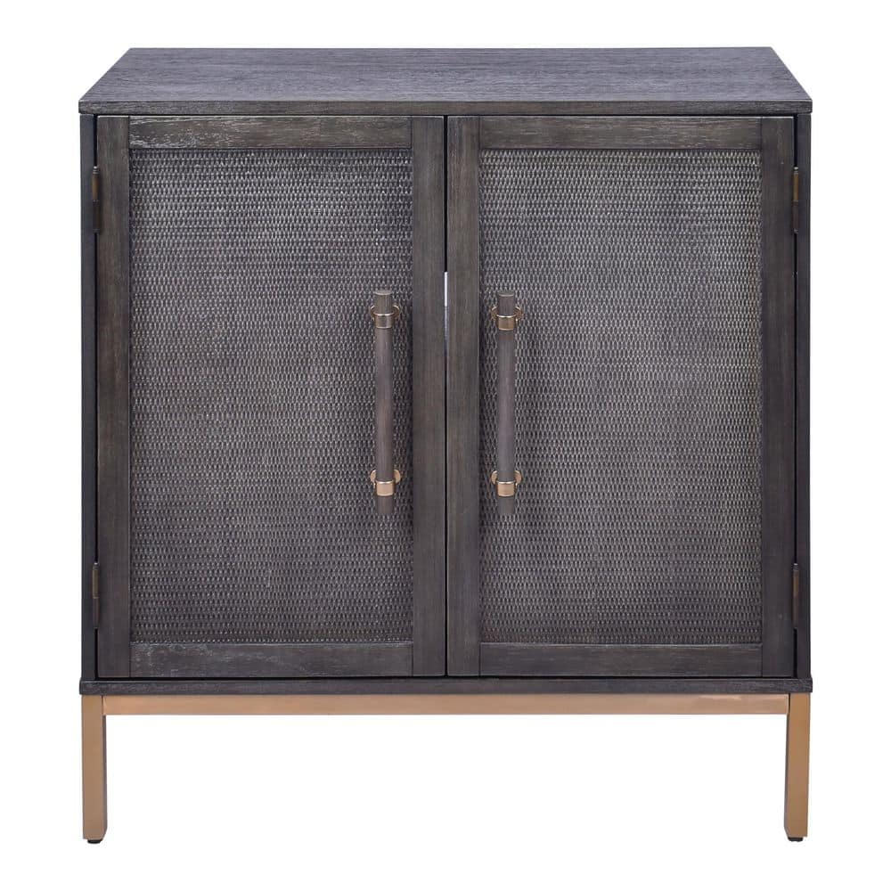 Sophia Antique Black 39'' Rattan Door Cabinet with Adjustable Shelving