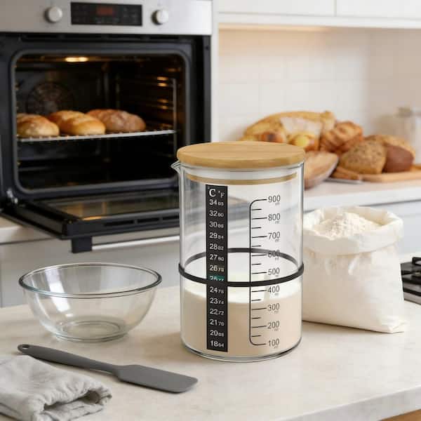 1-Piece Sourdough Bread Starter Kit with Thermometer Covers Spatula, Complete Bread Baking Jar Set for Beginners