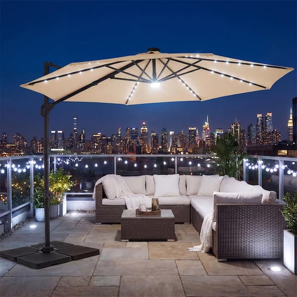 10 foot patio umbrella with lights Westlake ft. Outdoor / Paito Cantilever Hanging Solar Power LED powered LED lights that will light up your night and create a place of peace that you can enjoy. 10 Ft Solar Patio Umbrella