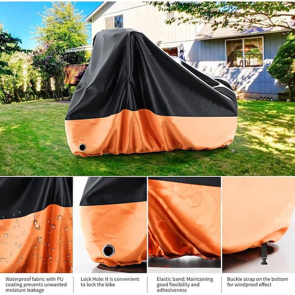 Adult Tricycle Trike Cover 75 in. L x 30 in. W x 44 in. H Lock Hole and Storage Bag, Bicycle Storage Cover, Orange