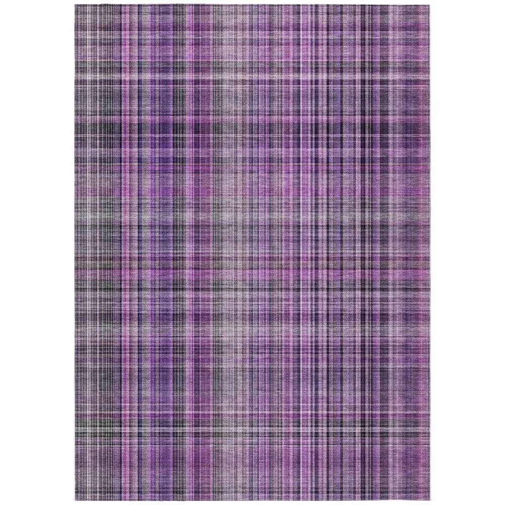 HomeRoots Purple 8 ft. x 10 ft. Woven Plaid Rectangle Indoor/Outdoor ...
