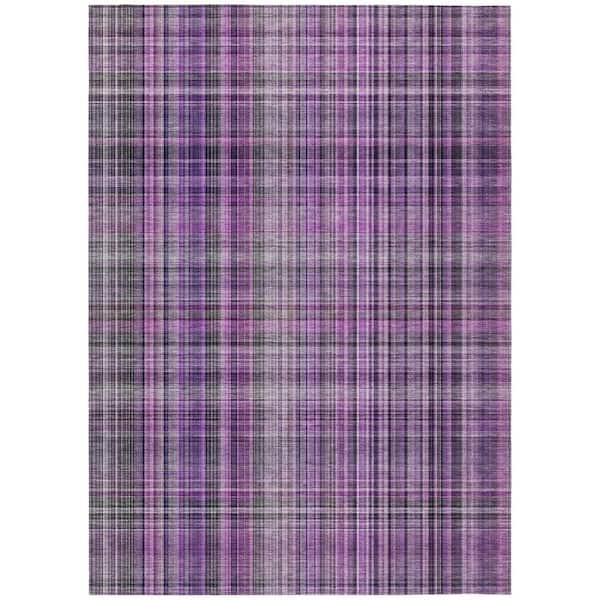 Purple 8 ft. x 10 ft. Woven Plaid Rectangle Indoor/Outdoor Area Rug