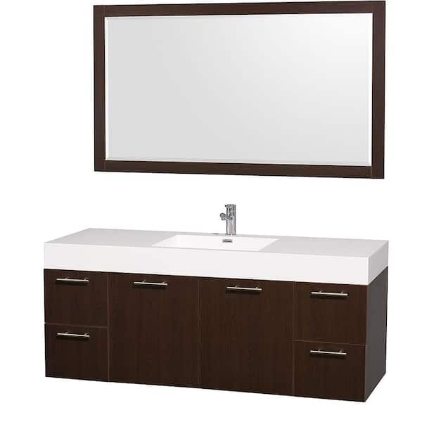 Wyndham Collection Amare 60 in. Vanity in Espresso with Acrylic-Resin Vanity Top in White and Integrated Sink