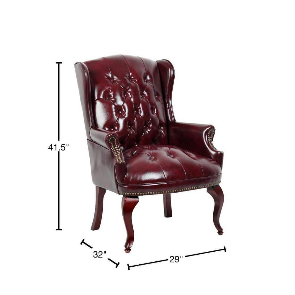 Burgundy Faux Leather High Back Reception Chair with Wood Frame