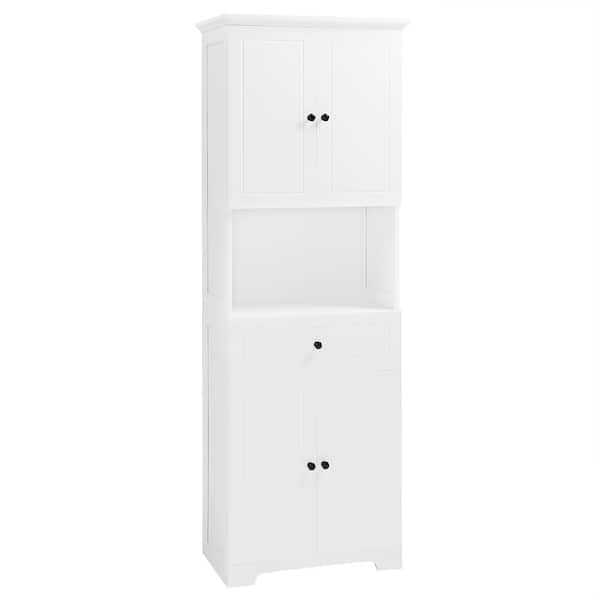 Tenleaf 23.60 in. W x 13.80 in. D x 67.70 in. H White MDF Linen Cabinet with Adjustable Shelf