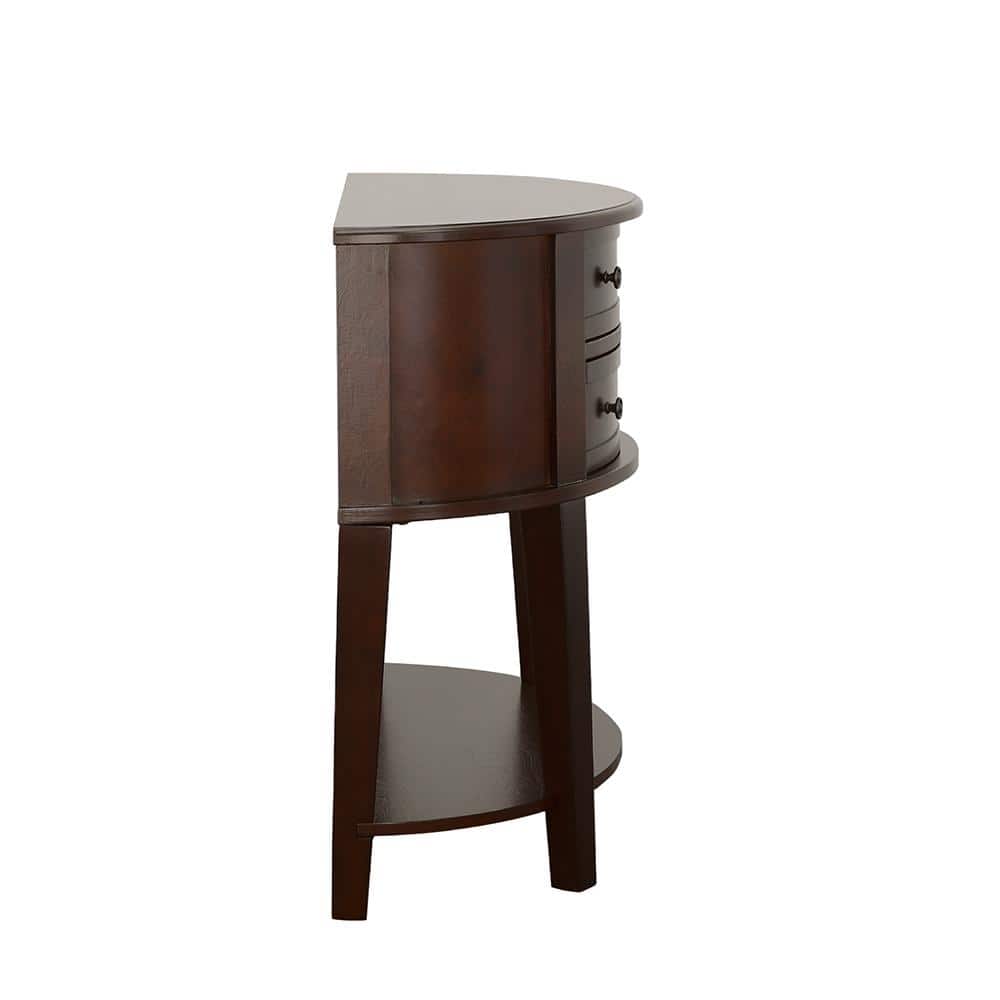 Transitional Brown Wood Demilune Console Table with Storage