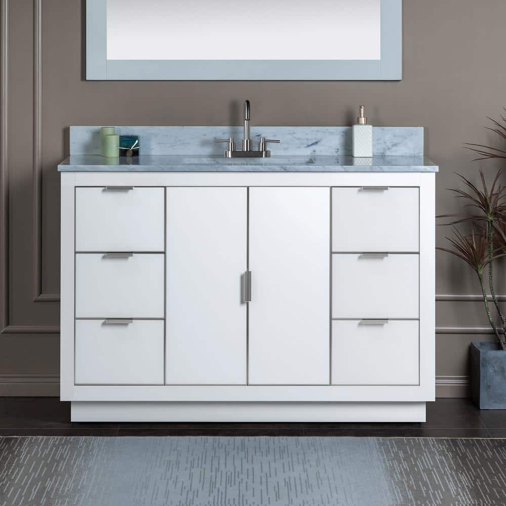 WOODBRIDGE Venice 49 in.W x 22 in.D x 38 in.H Bath Vanity in White with Marble Vanity Top in