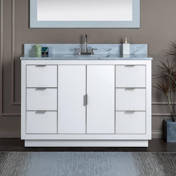 WOODBRIDGE Venice 49 in.W x 22 in.D x 38 in.H Bath Vanity in White with Marble Vanity Top in White with White Sink