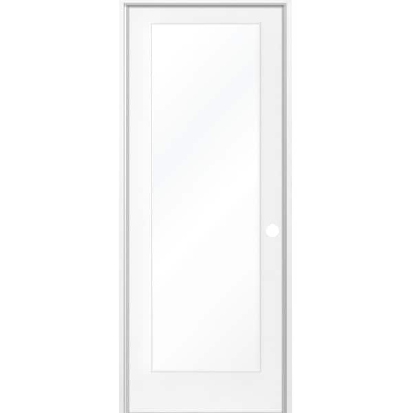 30 in. x 80 in. 1-Lite Clear Solid Hybrid Core MDF Primed Left-Hand Single Prehung Interior Door