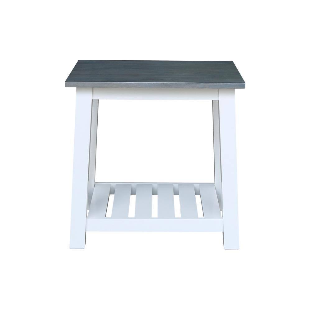 Surrey 31'' Solid Parawood End Table in White & Heather Gray