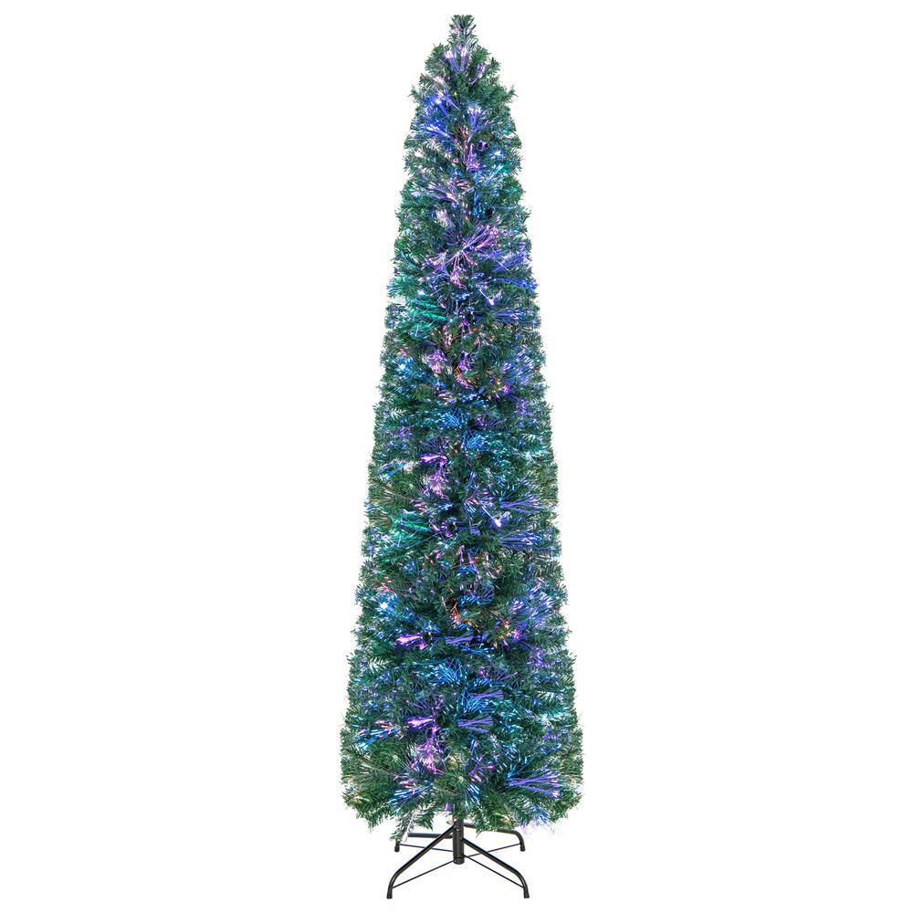 7 ft. Green PreLit Christmas Pencil Tree with Colorful Fiber Optics